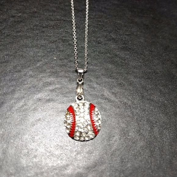 *Sale* Sparkly Red & White Baseball Necklace - Picture 2 of 4